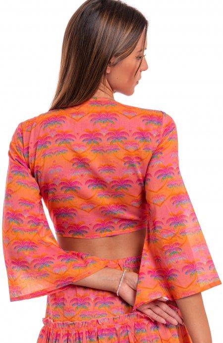 Pin Up Stars Crop Top Cotone Stampa Palmié Solo un giorno rimasto