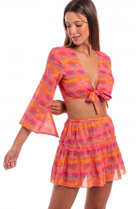 Pin Up Stars Crop Top Cotone Stampa Palmié Solo un giorno rimasto