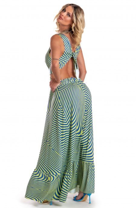 Pin Up Stars Vestito Lungo Jersey Stampa Optical Officina