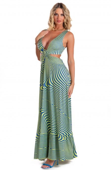 Pin Up Stars Vestito Lungo Jersey Stampa Optical Officina