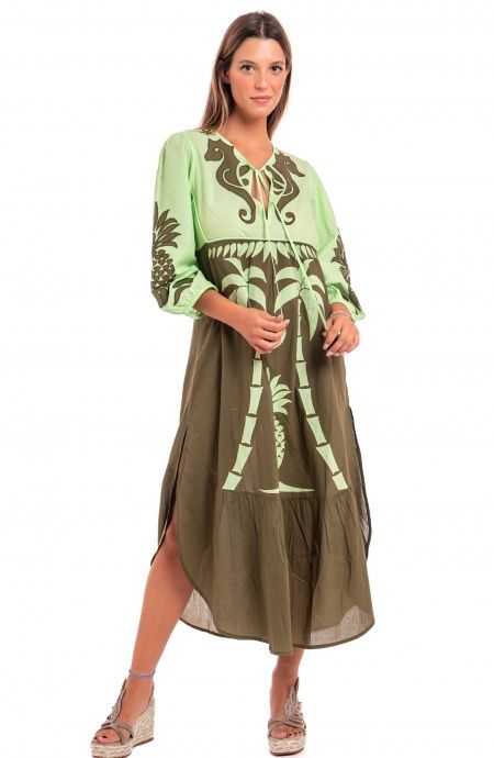 Pin Up Stars Abito Ricamato Manica Lunga Cotone Pineapple Patch Sconti questo mese