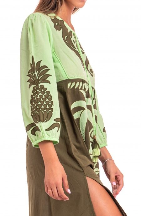 Pin Up Stars Abito Ricamato Manica Lunga Cotone Pineapple Patch Sconti questo mese