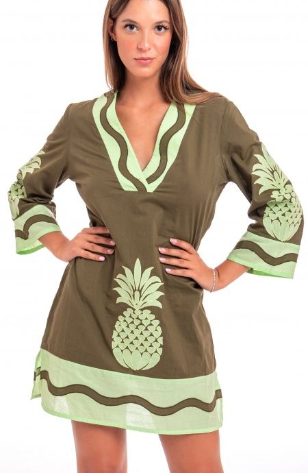 Pin Up Stars Tunichetta Ricamata Pineapple Patch in Cotone 2025