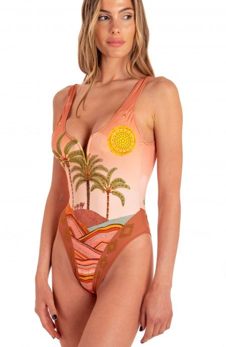 Pin Up Stars Costume Intero Imbottito Stampa Dune Con Borchie Fornitura limitata