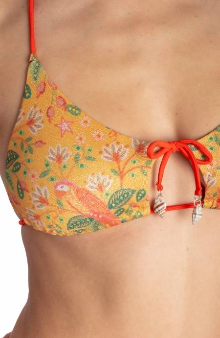 Pin Up Stars TOP BIKINI TRIANGOLO IMBOTTITO CON CONCHIGLIE STAMPA FLOWER BIRD Offerta Giorno del Papà