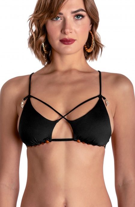 Pin Up Stars TOP BIKINI TRIANGOLO IMBOTTITO CON PERLE E CONCHIGLIE TINTA UNITA Offerta settimanale