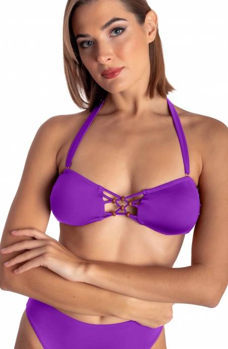 Pin Up Stars TOP BIKINI FASCIA IMBOTTITA CON INTRECCIO E PERLE TINTA UNITA Ritorno libero