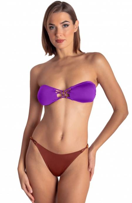 Pin Up Stars TOP BIKINI FASCIA IMBOTTITA CON INTRECCIO E PERLE TINTA UNITA Ritorno libero