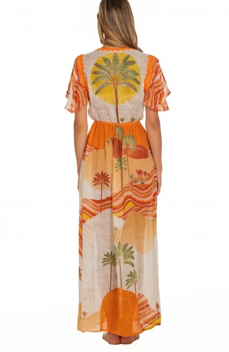 Pin Up Stars Long Dress Scollo a V In Garza Stampa Dune ACQUISTA ORA