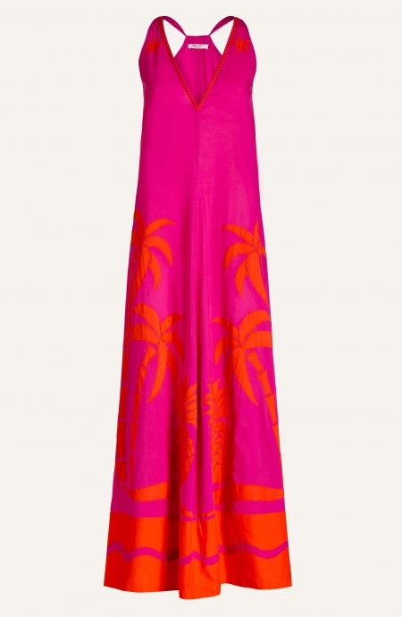 Pin Up Stars Abito Lungo A Spallina Ricamato Pineapple Patch in Cotone Only for today