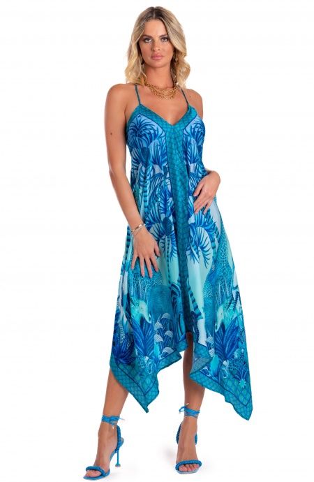 Pin Up Stars Abito Foulard Raso di Viscosa Palm Paradise Qualità