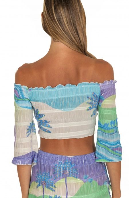 Pin Up Stars Top Goffrato Maniche Campana Stampa Dune Fino Al -60%