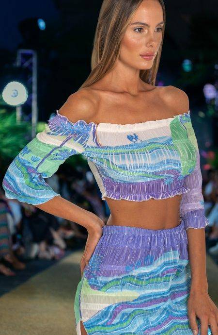 Pin Up Stars Top Goffrato Maniche Campana Stampa Dune Fino Al -60%