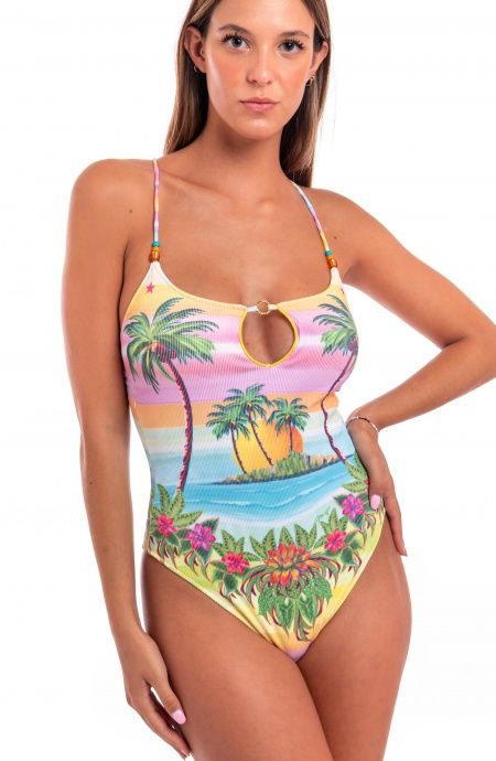 Pin Up Stars Costume Intero Tessuto Costina Stampa Hawaii Comprare a buon mercato
