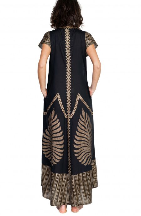 Pin Up Stars Long Dress In Cotone Foglia Oro Offerte esclusive