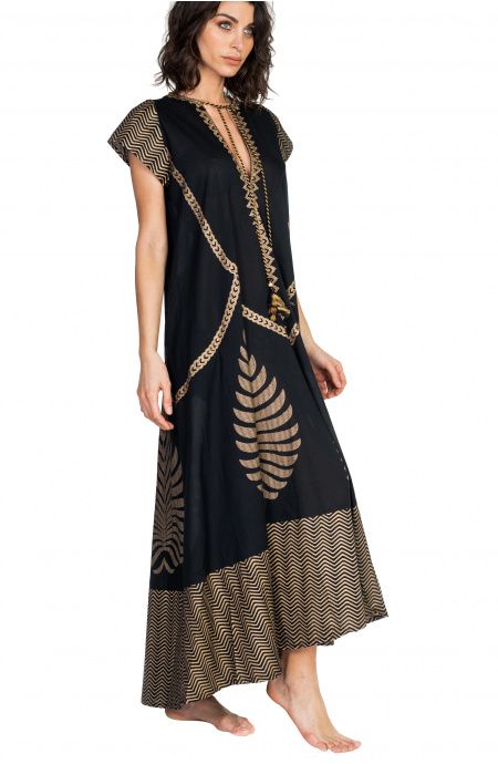 Pin Up Stars Long Dress In Cotone Foglia Oro Offerte esclusive