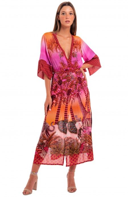 Pin Up Stars Kimono Mussola di Viscosa Palm Paradise Ritorno libero