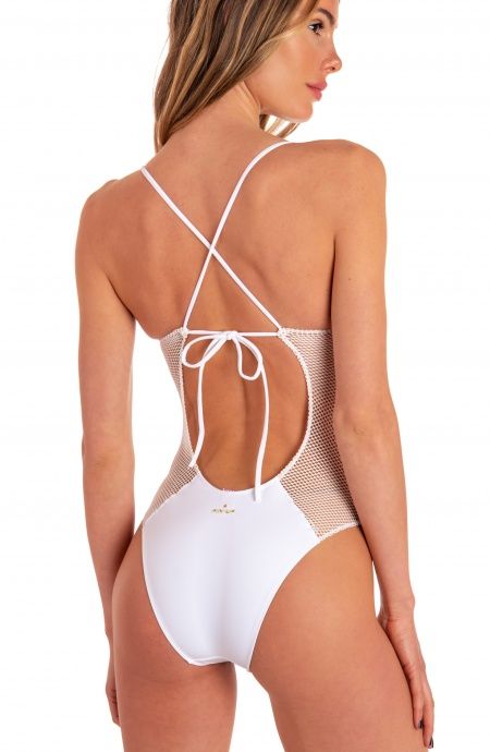 Pin Up Stars Costume Intero Ricamo Lance Tinta Unita Rete Super sconto