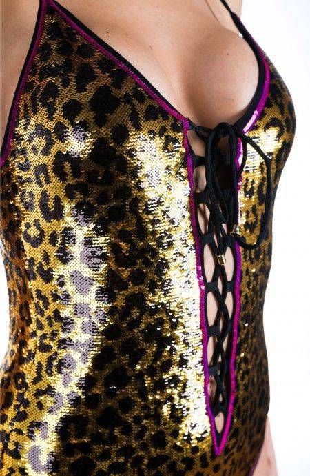Pin Up Stars Costume Intero Full Paillettes Macula Consegna Veloce