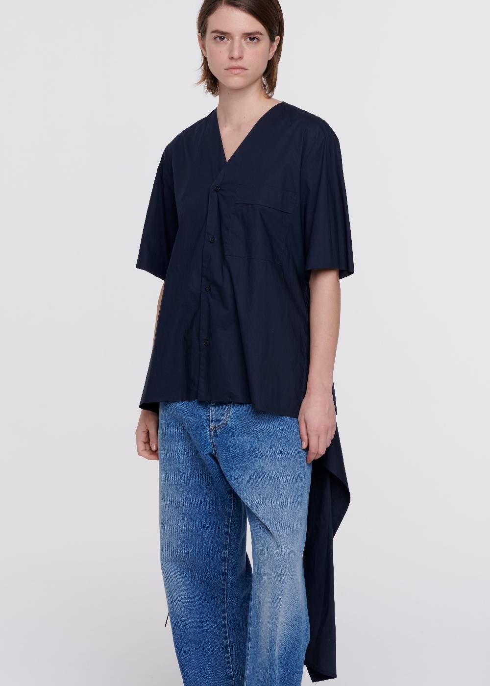 Plan C CAMICIA DI COTONE BLU CON STRASCICO Convenienza