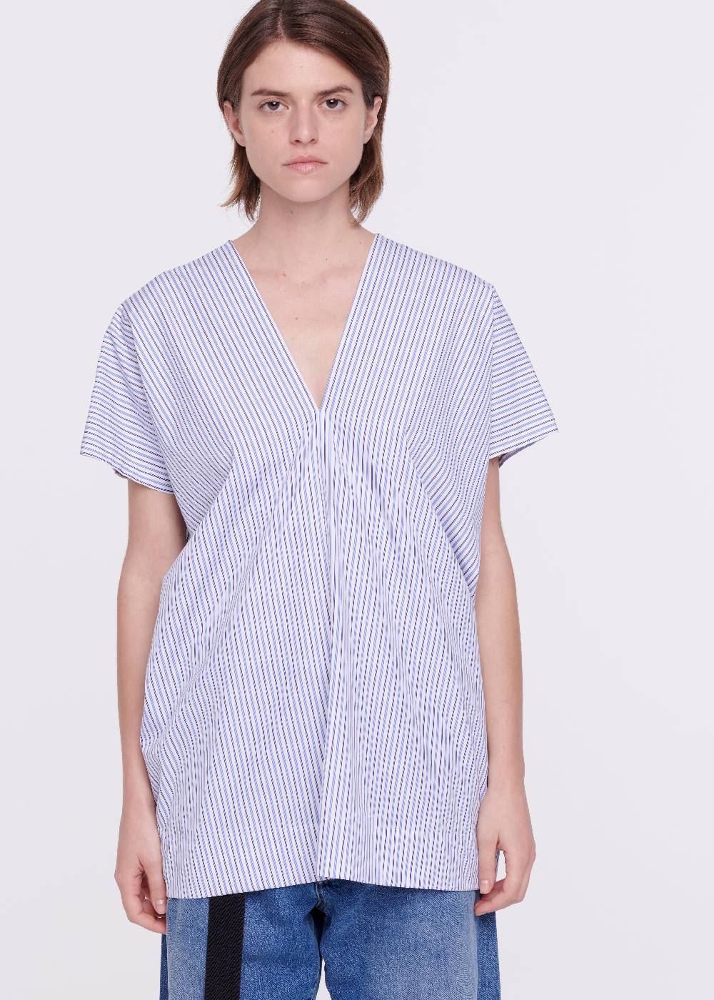 Plan C TOP A RIGHE IN COTONE CON SCOLLO A V Presa