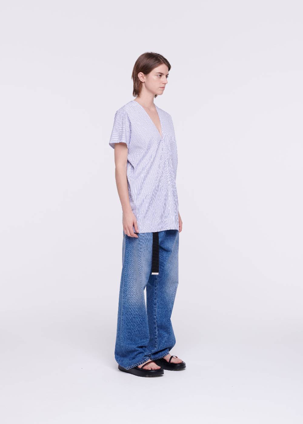 Plan C TOP A RIGHE IN COTONE CON SCOLLO A V Presa