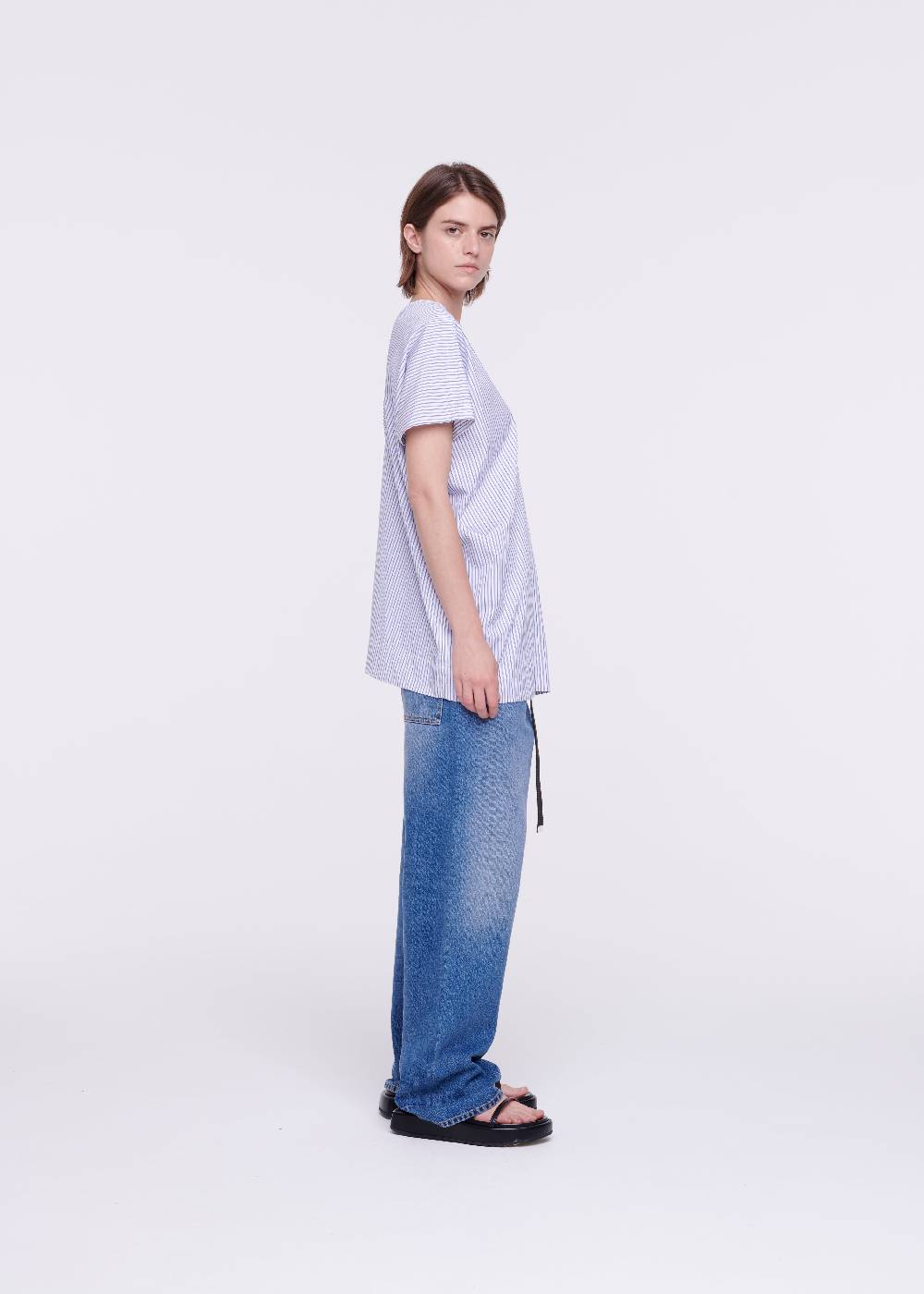 Plan C TOP A RIGHE IN COTONE CON SCOLLO A V Presa