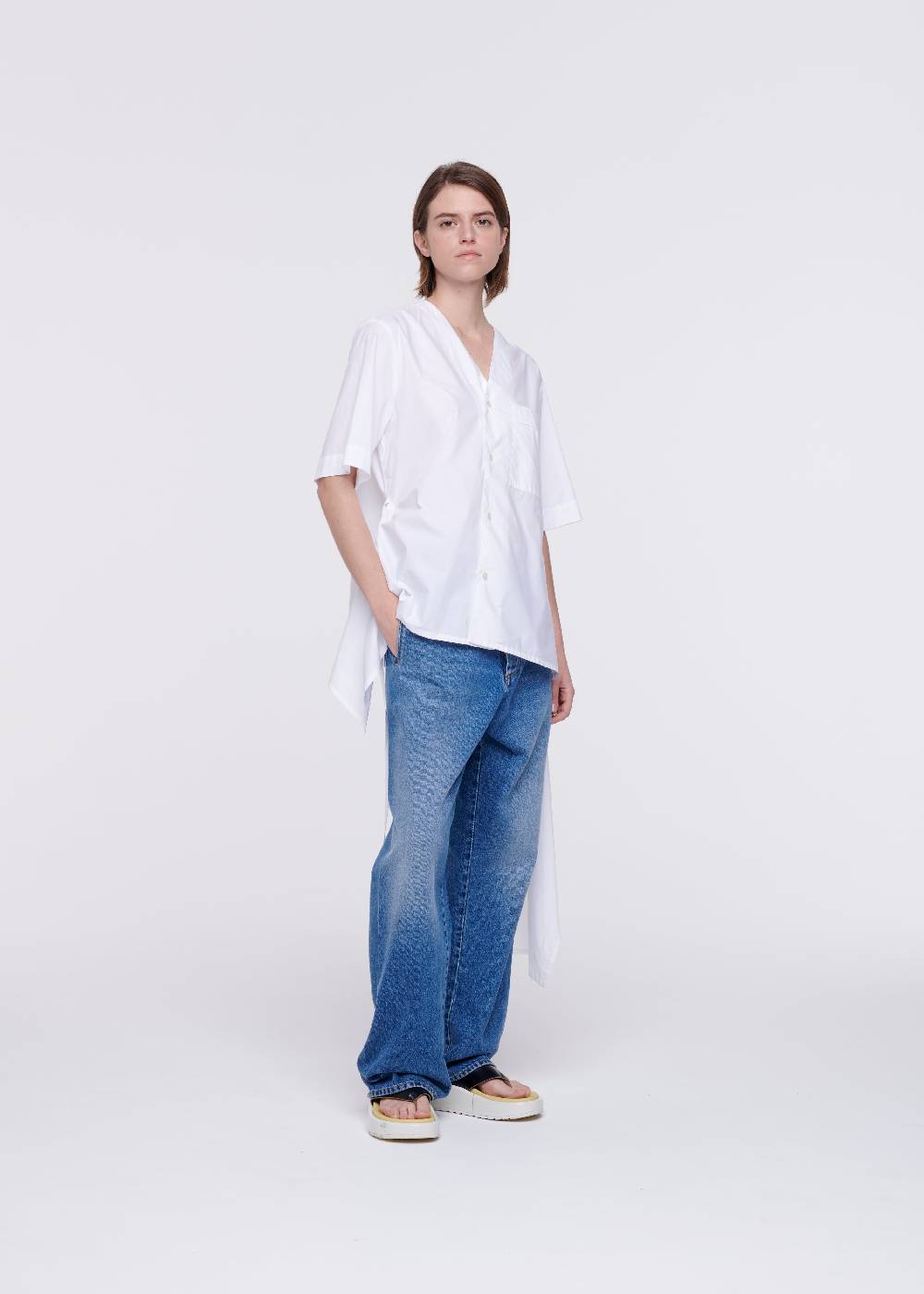 Plan C CAMICIA DI COTONE BIANCO CON STRASCICO Outlet