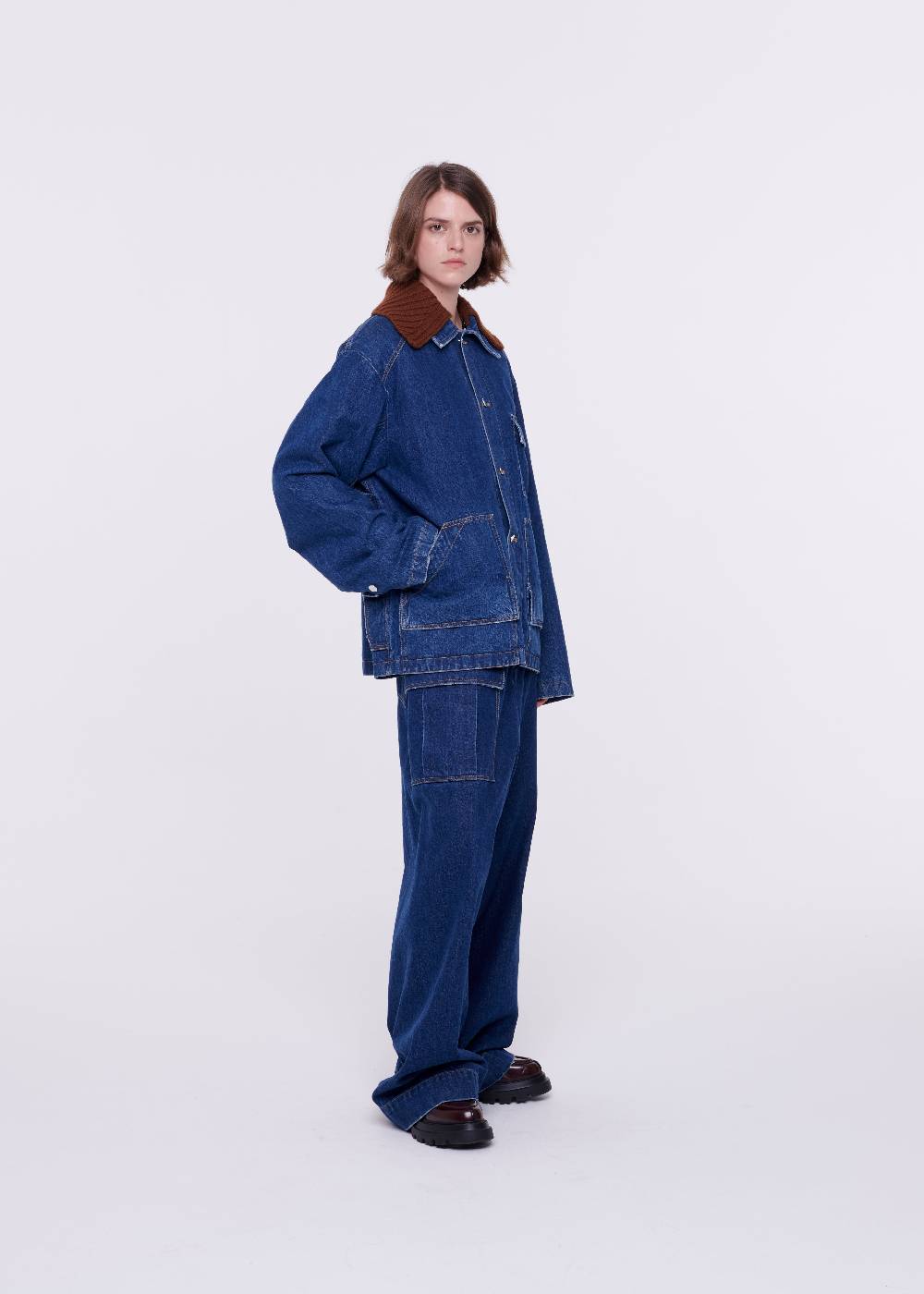 Plan C GIACCA IN DENIM CON COLLETTO IN MAGLIA REMOVIBILE Affare Del Giorno