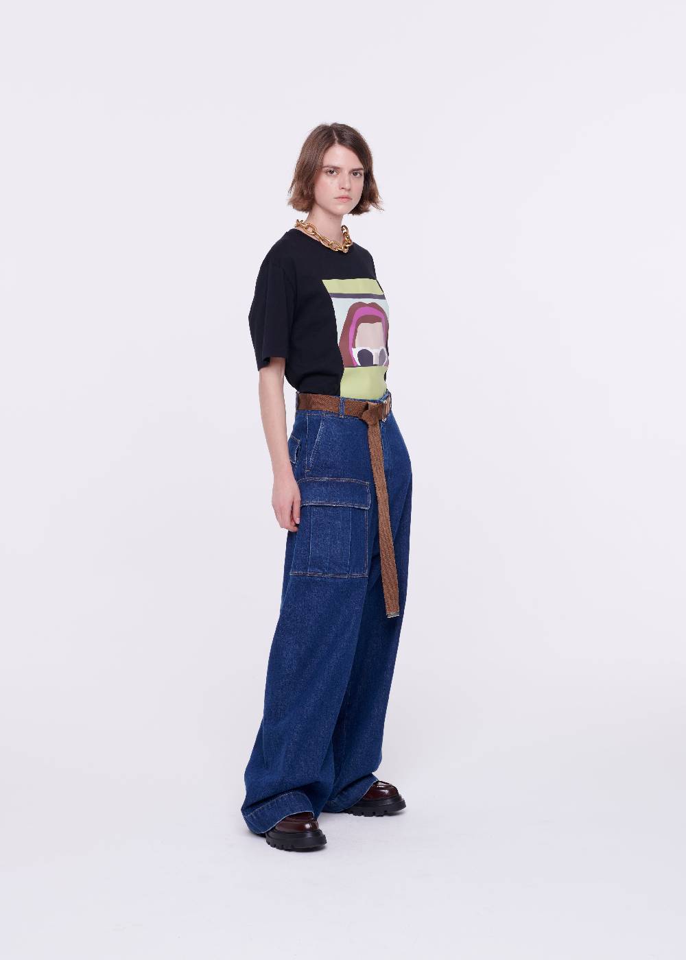 Plan C JEANS A GAMBA AMPIA CON CINTURA MARRONE Prezzo Ridotto
