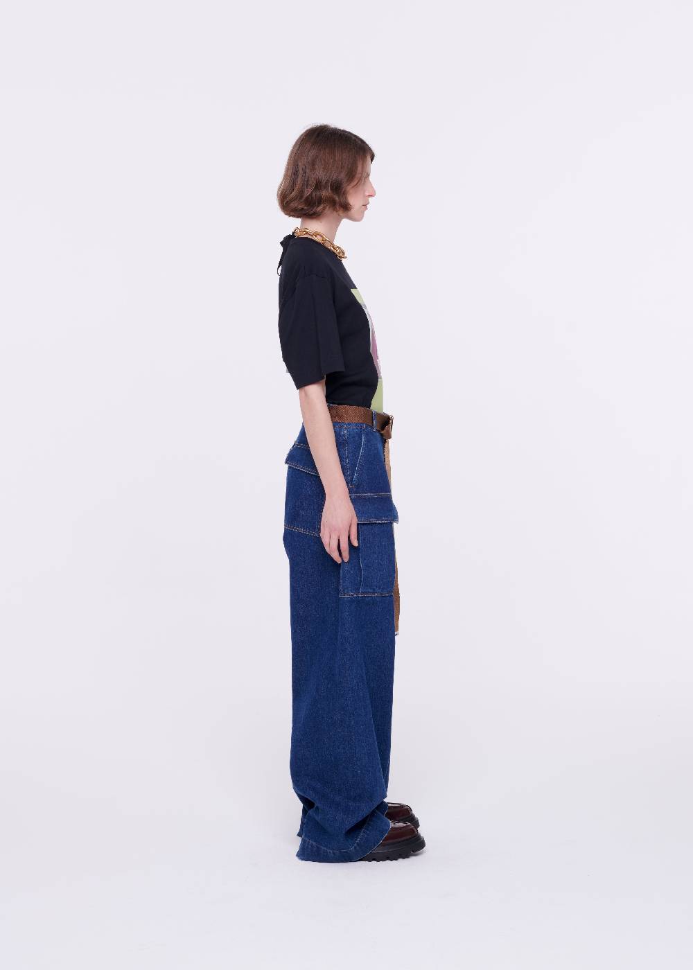 Plan C JEANS A GAMBA AMPIA CON CINTURA MARRONE Prezzo Ridotto