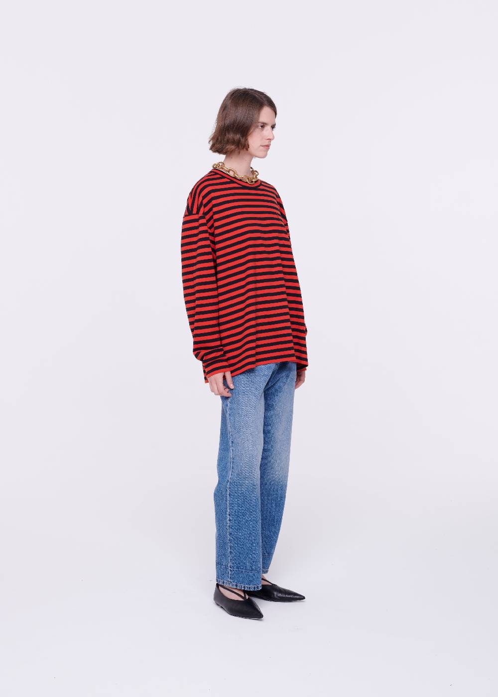 Plan C T-SHIRT A MANICHE LUNGHE A RIGHE Nuovo
