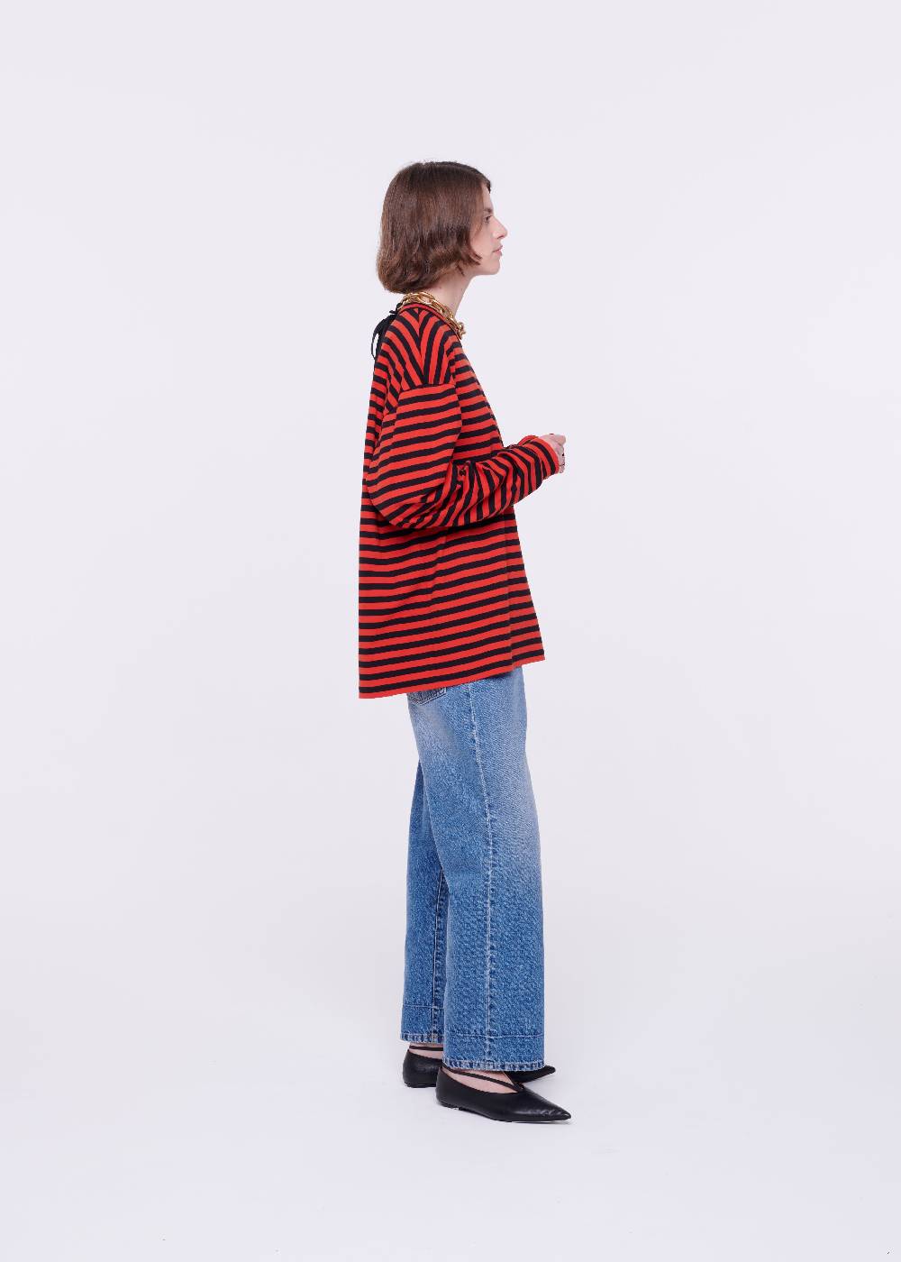 Plan C T-SHIRT A MANICHE LUNGHE A RIGHE Nuovo