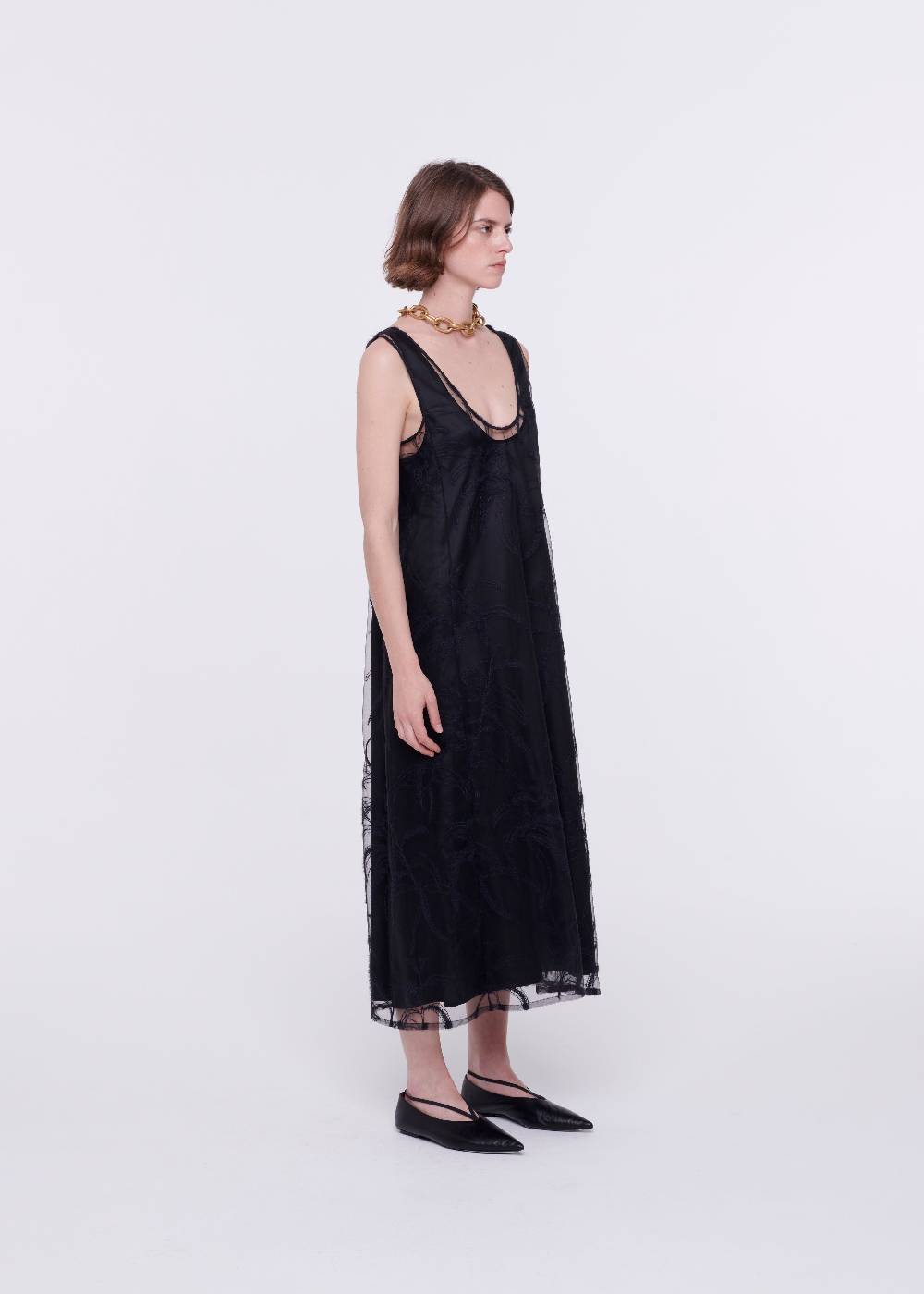 Plan C ABITO MIDI NERO IN TULLE RICAMATO Soddisfazione Garantita
