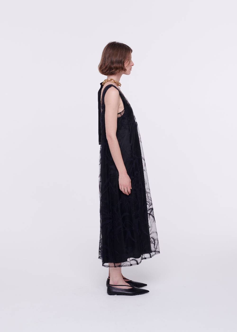Plan C ABITO MIDI NERO IN TULLE RICAMATO Soddisfazione Garantita