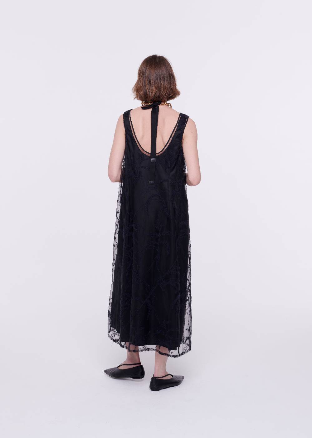 Plan C ABITO MIDI NERO IN TULLE RICAMATO Soddisfazione Garantita