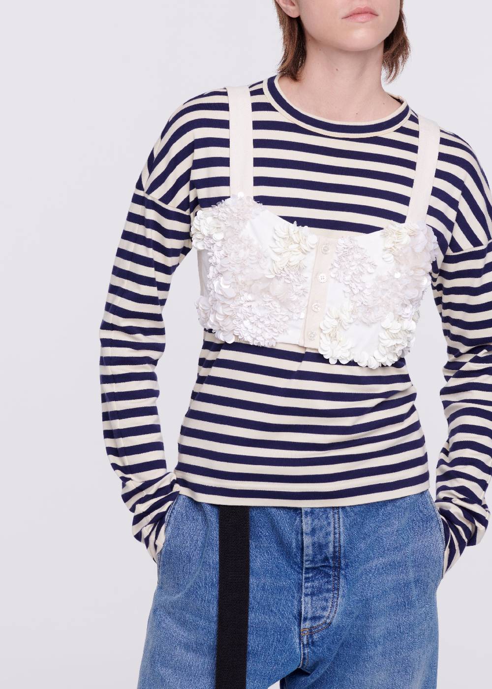 Plan C TOP A BUSTINO CON PAILLETTES COLOR CREMA Acquista Ora