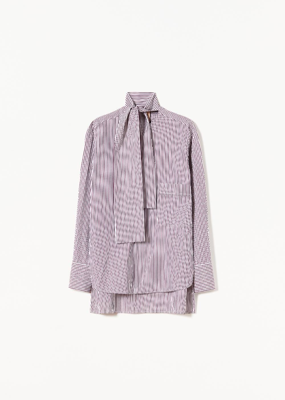 Plan C CAMICIA DI COTONE A RIGHE CON FOULARD Consegna Veloce