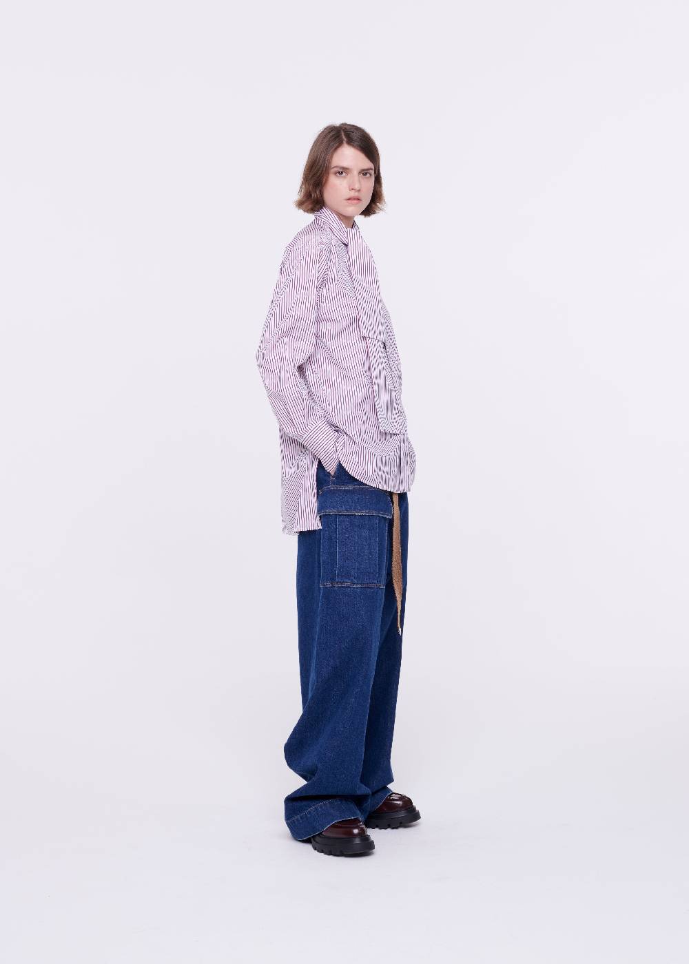 Plan C CAMICIA DI COTONE A RIGHE CON FOULARD Consegna Veloce