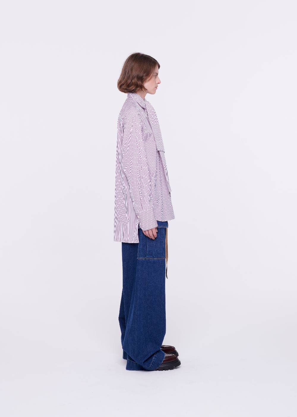 Plan C CAMICIA DI COTONE A RIGHE CON FOULARD Consegna Veloce