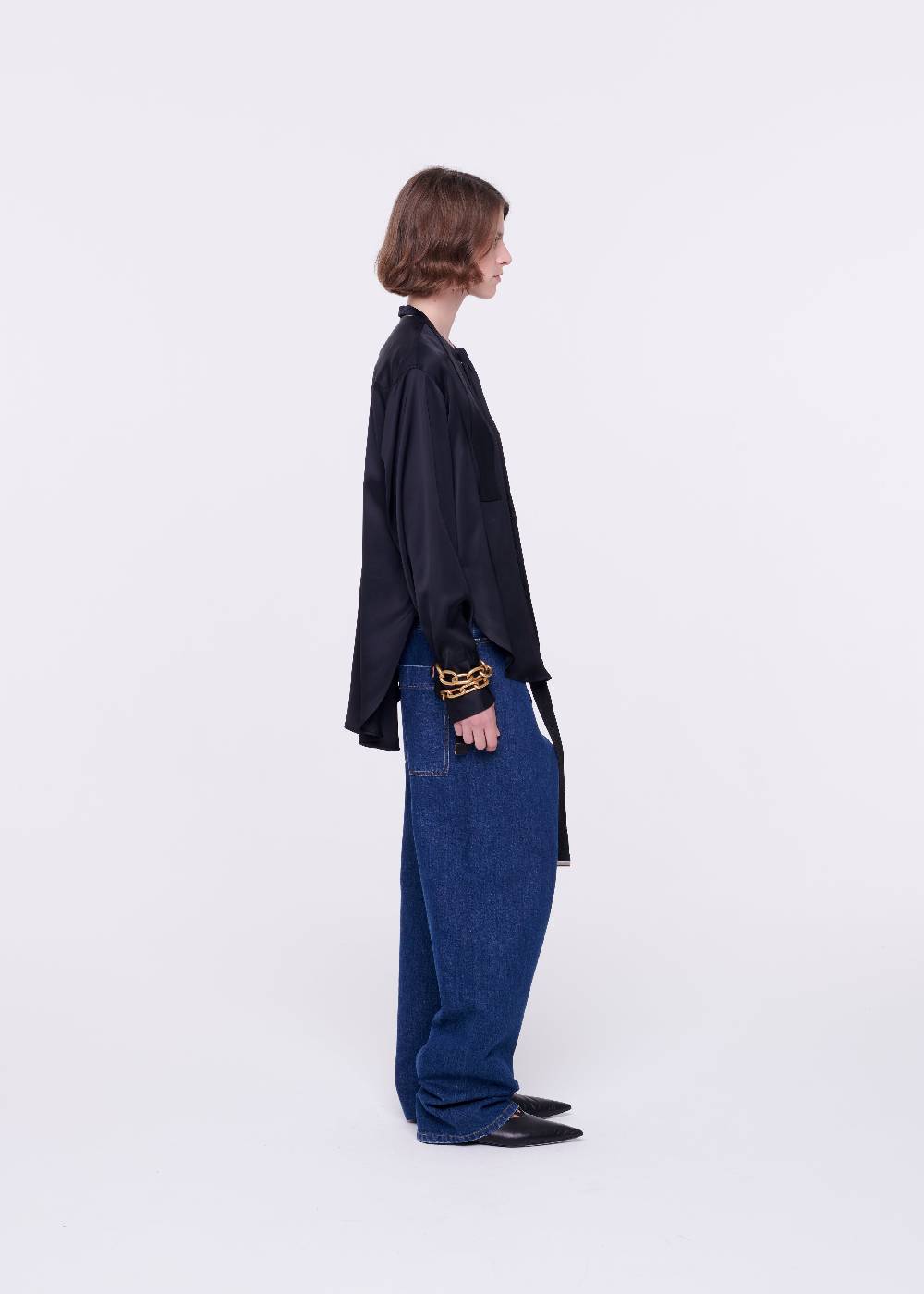 Plan C CAMICIA NERA IN RASO CON PAPILLON Shopping Online