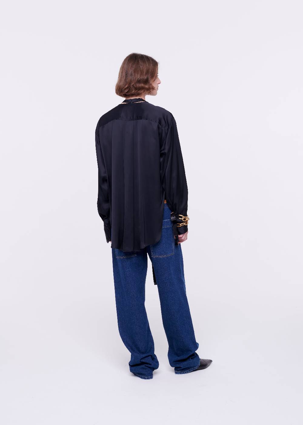 Plan C CAMICIA NERA IN RASO CON PAPILLON Shopping Online