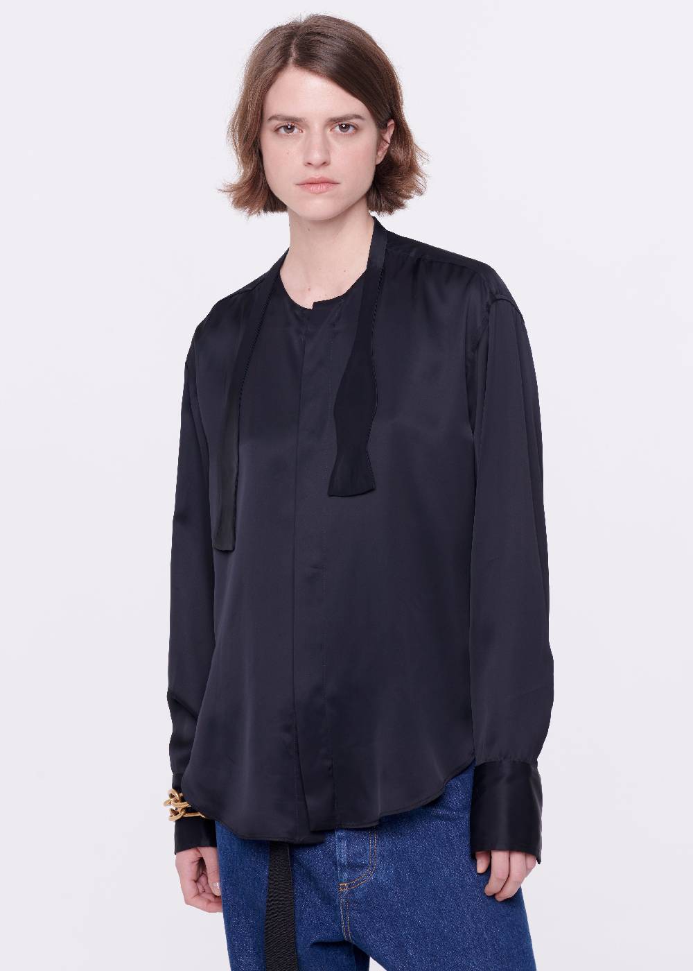 Plan C CAMICIA NERA IN RASO CON PAPILLON Shopping Online
