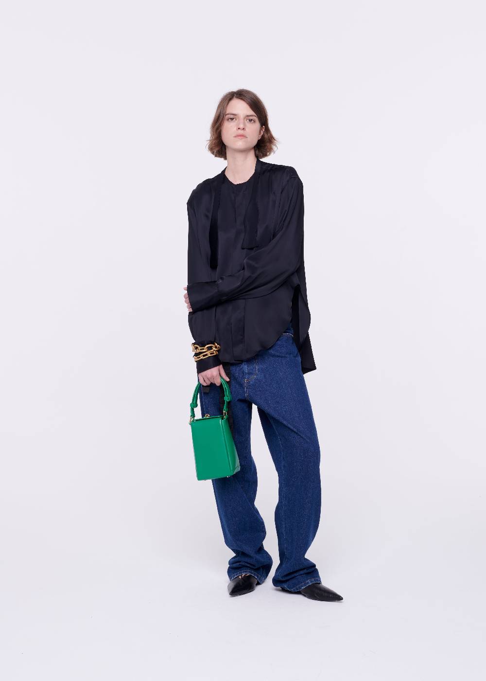 Plan C CAMICIA NERA IN RASO CON PAPILLON Shopping Online