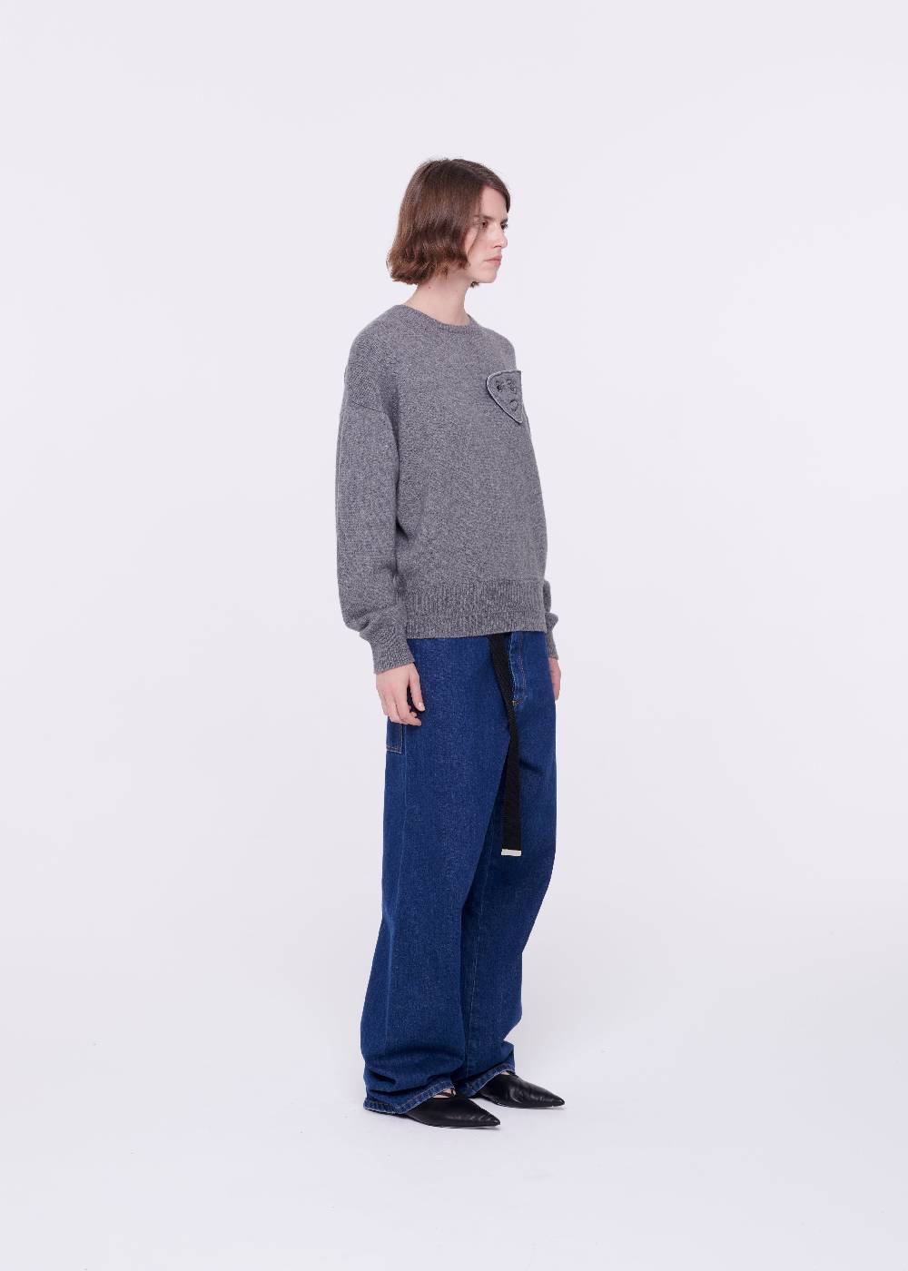 Plan C JEANS A GAMBA AMPIA CON CINTURA NERA Affare Del Giorno