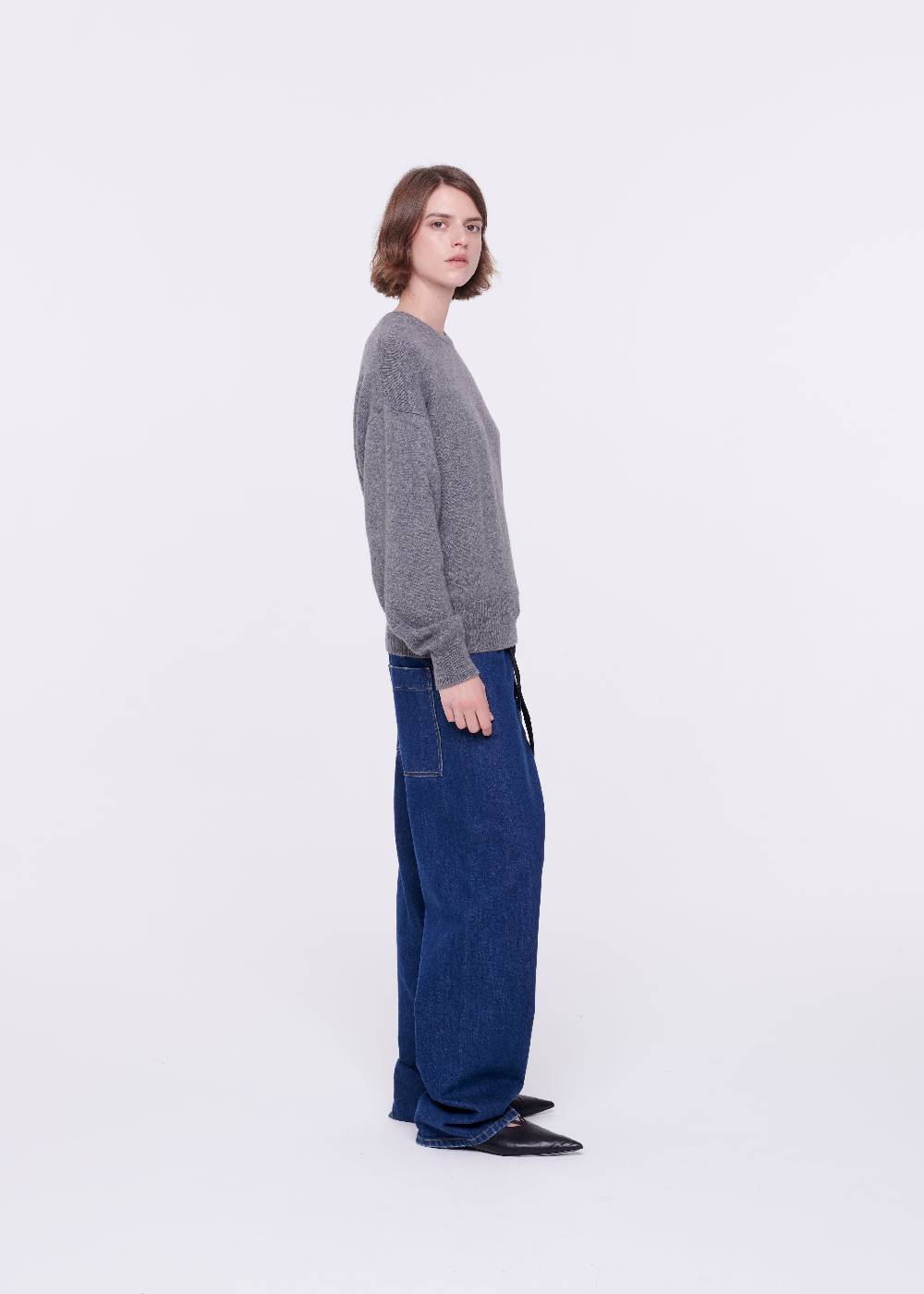 Plan C JEANS A GAMBA AMPIA CON CINTURA NERA Affare Del Giorno
