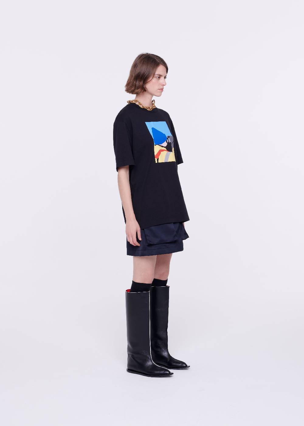 Plan C T-SHIRT NERA IN COTONE CON STAMPA Convenienza