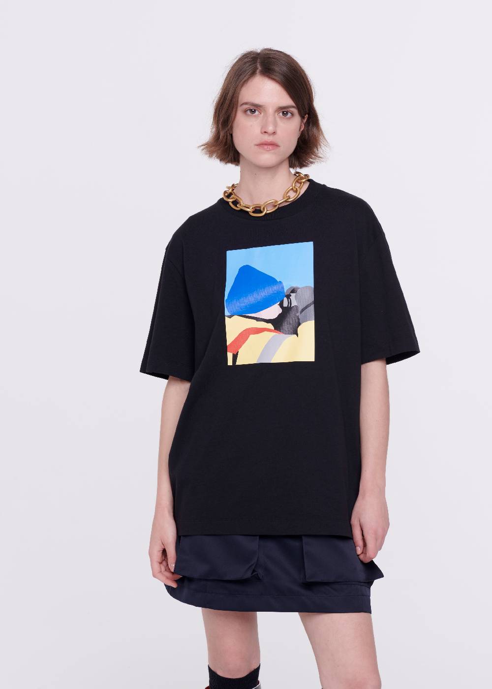 Plan C T-SHIRT NERA IN COTONE CON STAMPA Convenienza