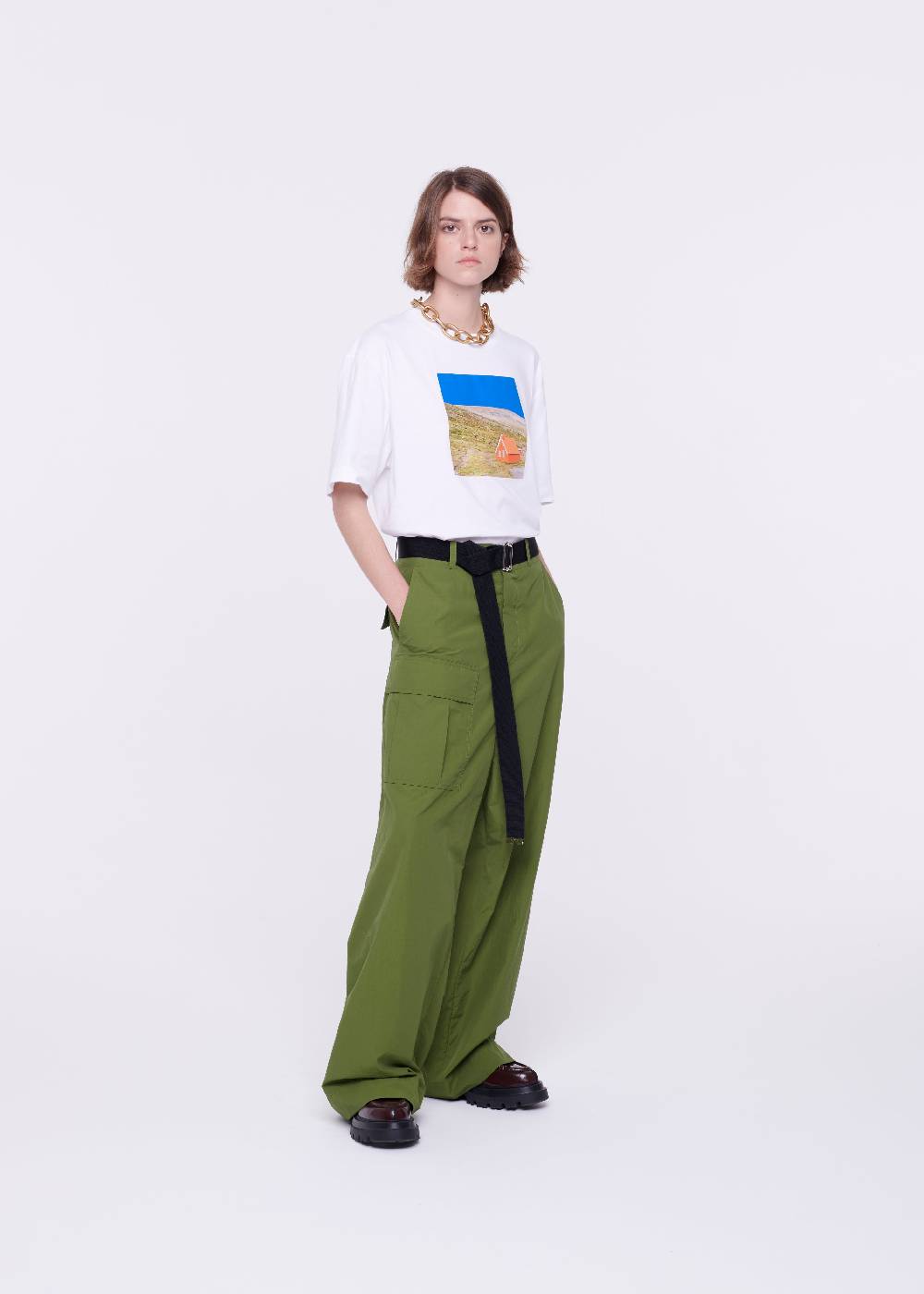 Plan C PANTALONI CARGO VERDE MILITARE CON CINTURA Presa