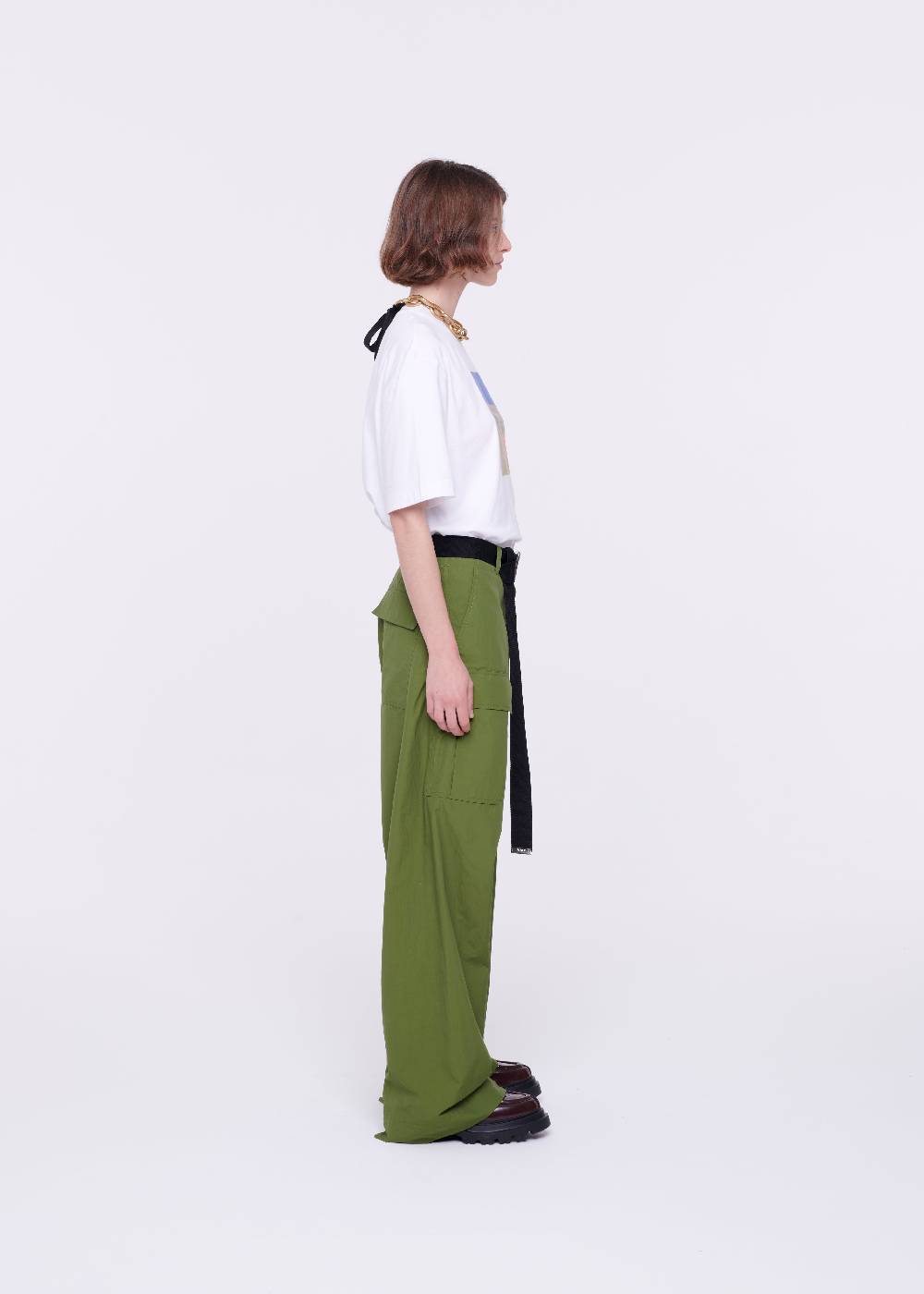 Plan C PANTALONI CARGO VERDE MILITARE CON CINTURA Presa